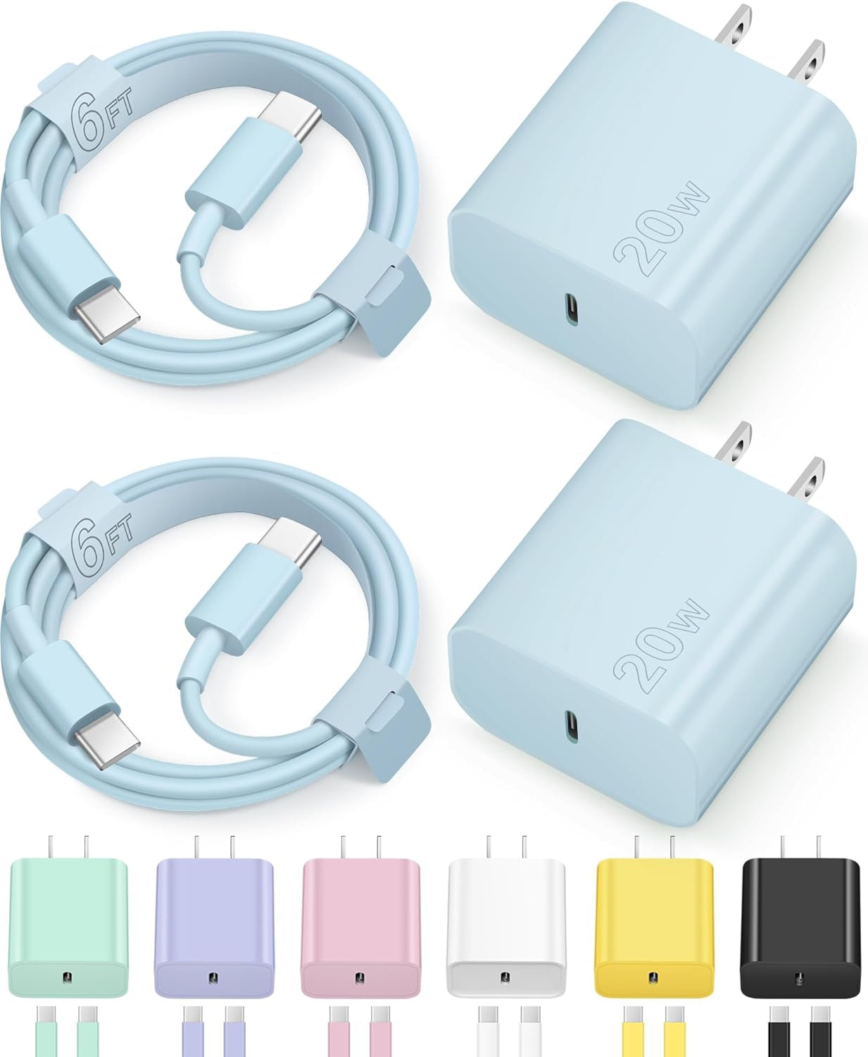 Iphone 16 15 Charger Fast Charging Type C Chargers USB C Charger Block Iphone 16 Chargers with 2 Pack 6FT Cable for Iphone 16/16 Plus/16 Pro/16 Pro Max/Iphone 15/15 Pro Max/Ipad Pro/Airpods