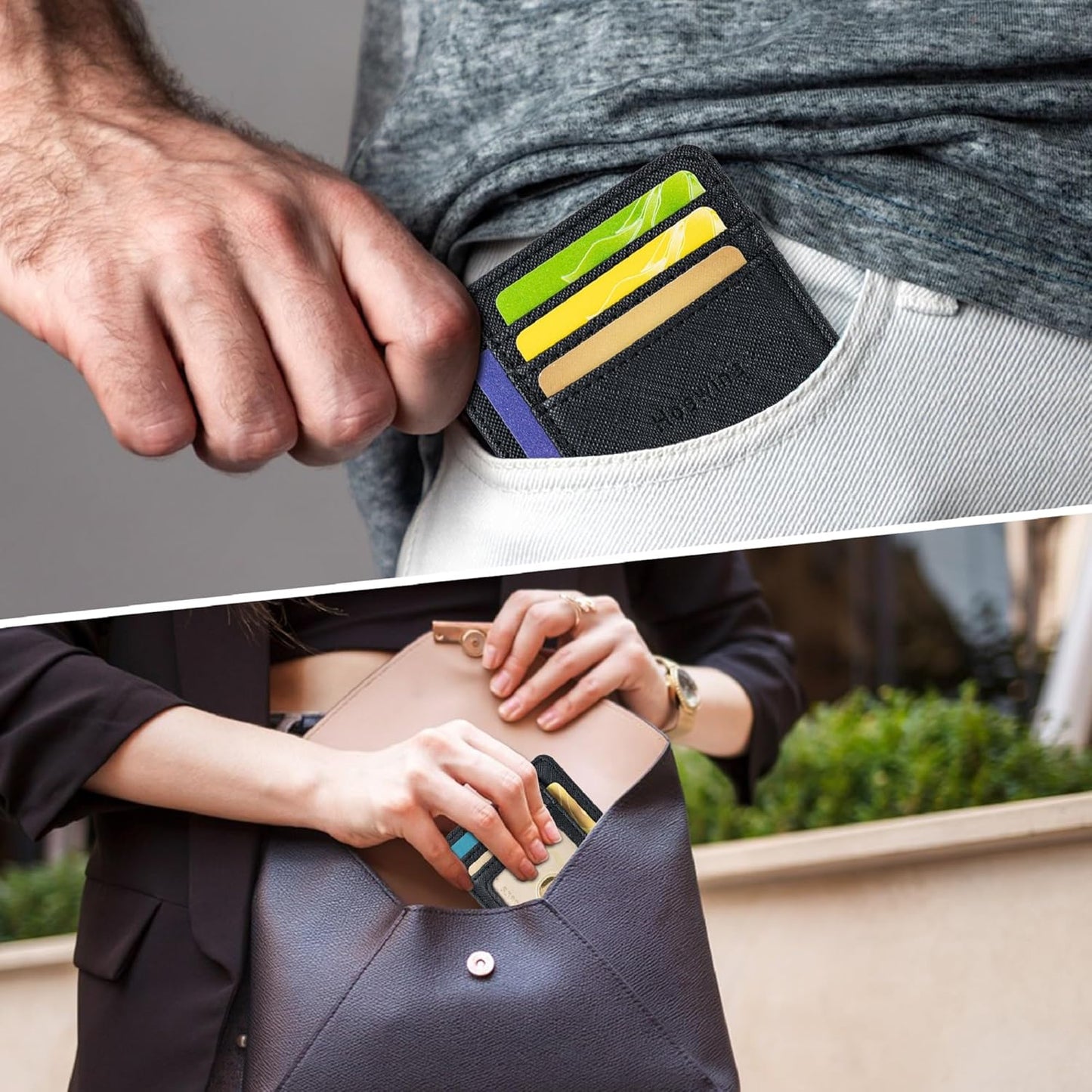 Men’s Slim Leather Wallet – RFID Blocking Minimalist Card Holder for Front Pocket (Cross Black)