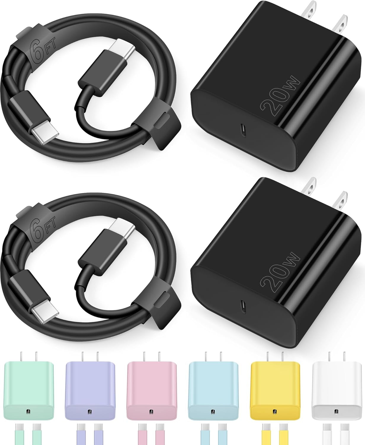 Iphone 16 15 Charger Fast Charging Type C Chargers USB C Charger Block Iphone 16 Chargers with 2 Pack 6FT Cable for Iphone 16/16 Plus/16 Pro/16 Pro Max/Iphone 15/15 Pro Max/Ipad Pro/Airpods