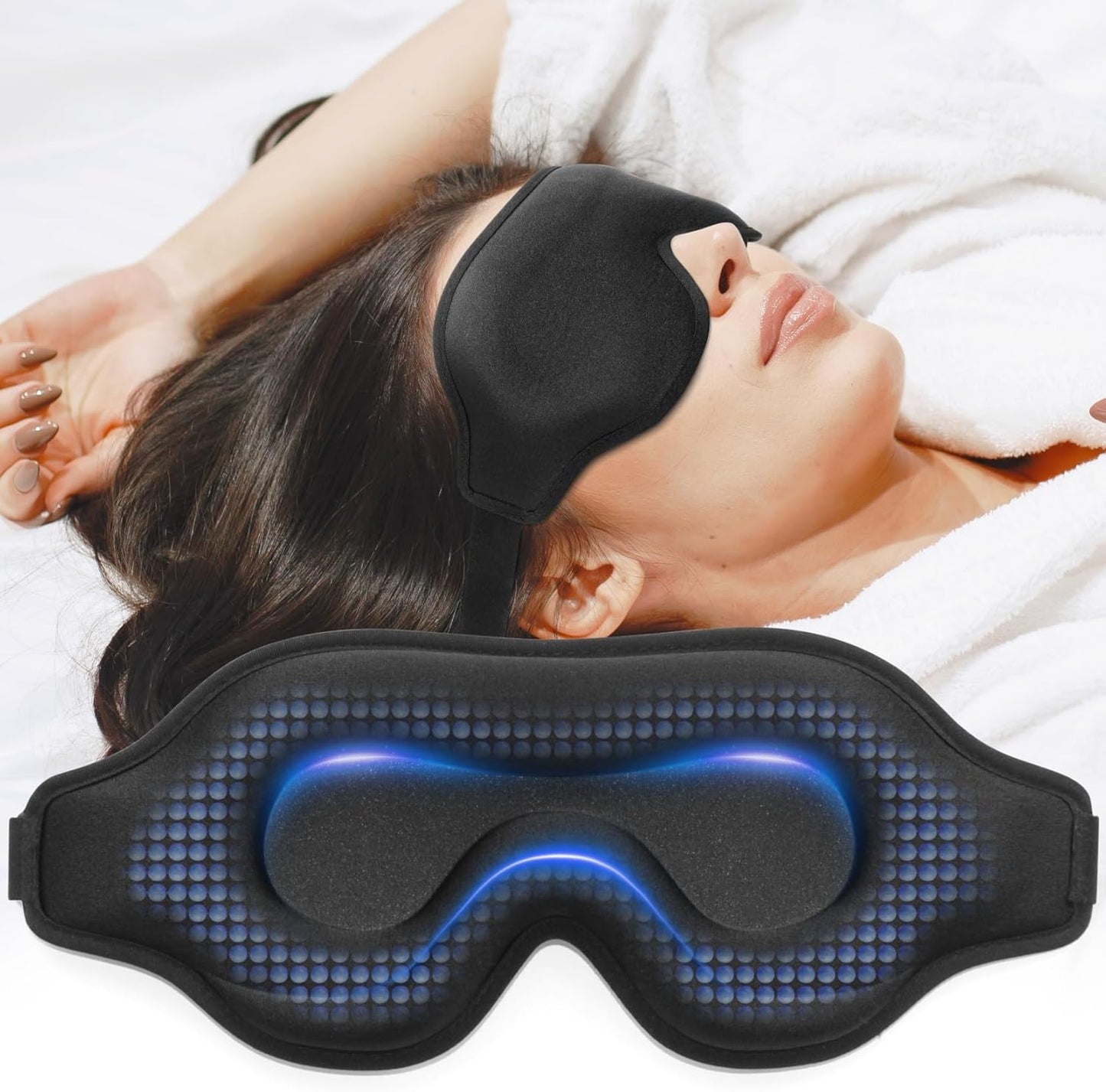 3D contoured adjustable Complete Light Blocking Eye Shade Sleep Mask for all positioned Men and Women sleepers