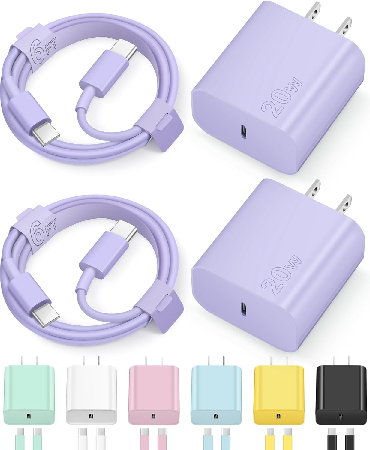 Iphone 16 15 Charger Fast Charging Type C Chargers USB C Charger Block Iphone 16 Chargers with 2 Pack 6FT Cable for Iphone 16/16 Plus/16 Pro/16 Pro Max/Iphone 15/15 Pro Max/Ipad Pro/Airpods