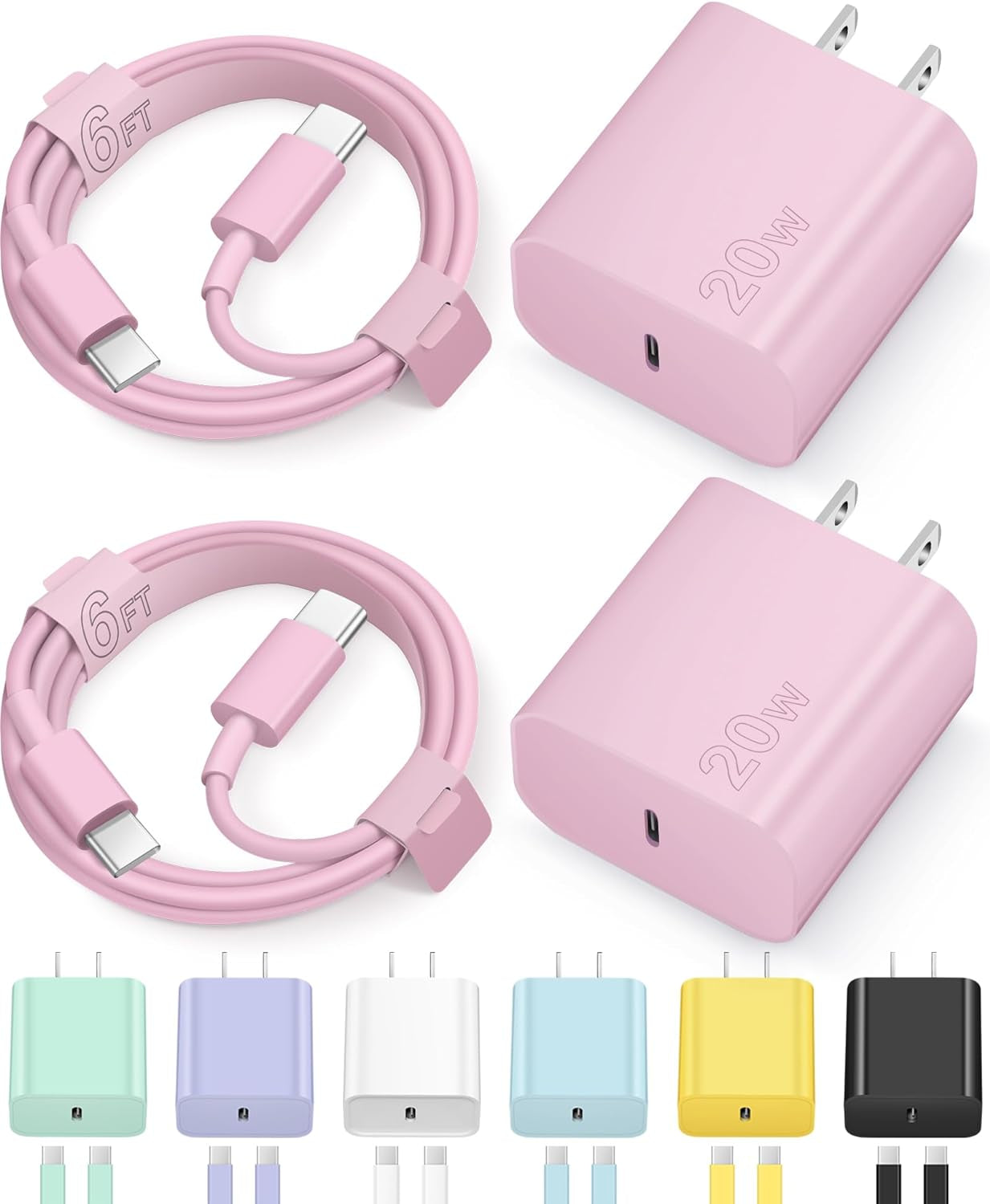 Iphone 16 15 Charger Fast Charging Type C Chargers USB C Charger Block Iphone 16 Chargers with 2 Pack 6FT Cable for Iphone 16/16 Plus/16 Pro/16 Pro Max/Iphone 15/15 Pro Max/Ipad Pro/Airpods