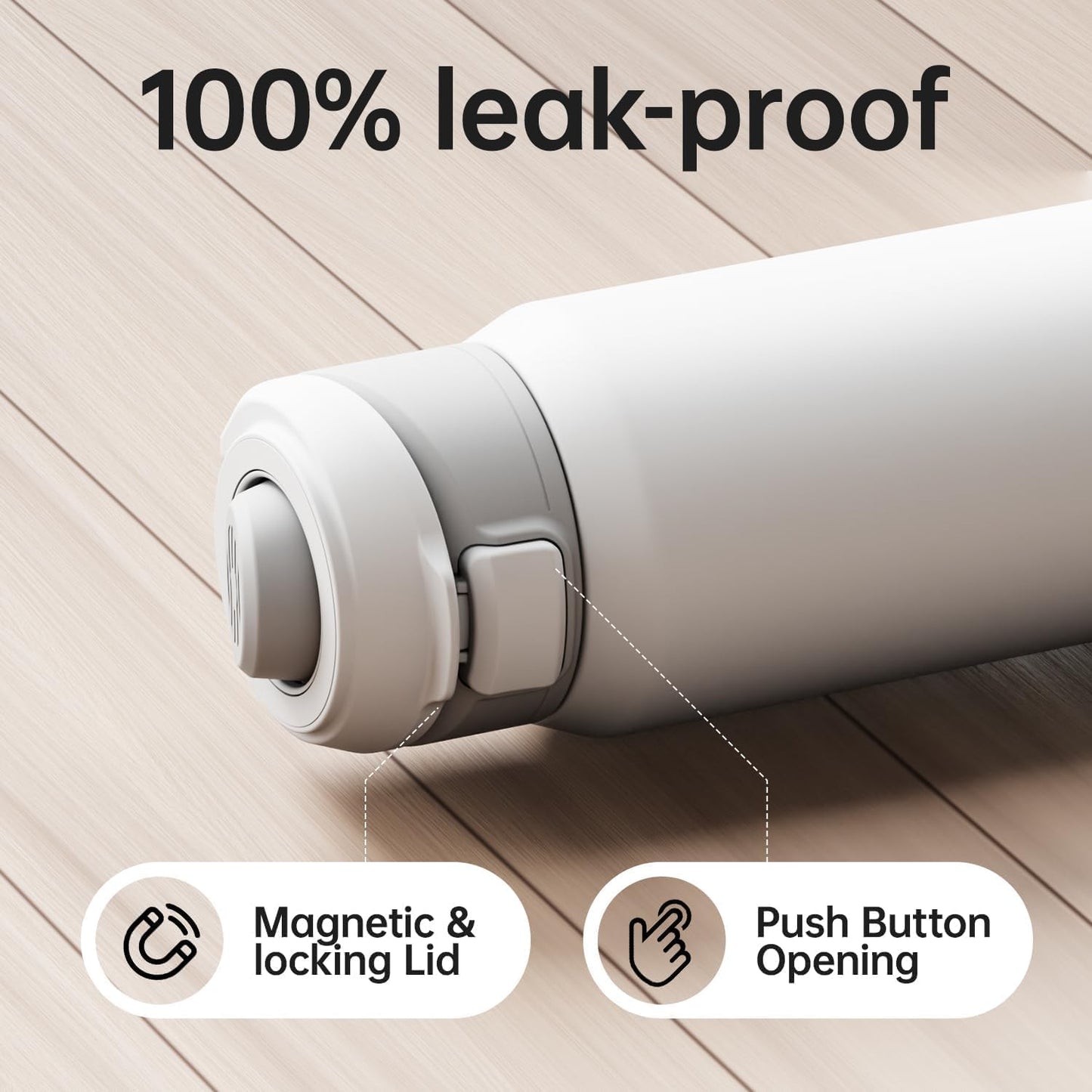 24oz Insulated Stainless Steel Water Bottle – MagSafe-Compatible Phone Holder, Leakproof & Reusable, Keeps Drinks Cold 24 Hrs – White – Ideal for Gym, Sports, Travel