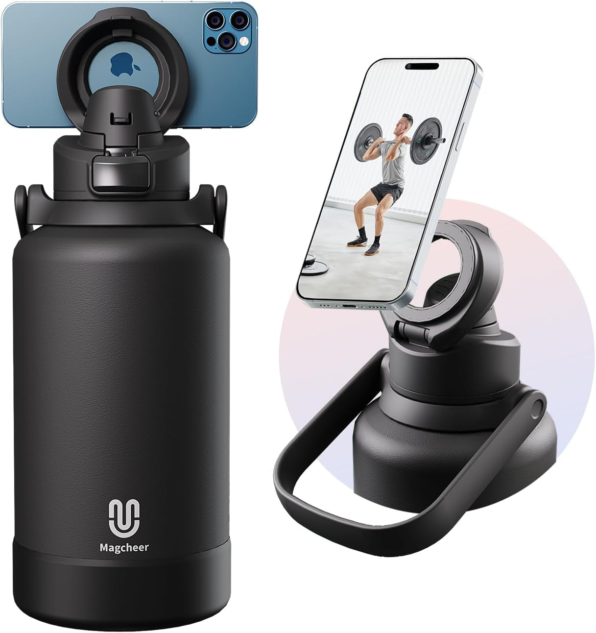 24oz Insulated Stainless Steel Water Bottle – MagSafe-Compatible Phone Holder, Leakproof & Reusable, Keeps Drinks Cold 24 Hrs – White – Ideal for Gym, Sports, Travel
