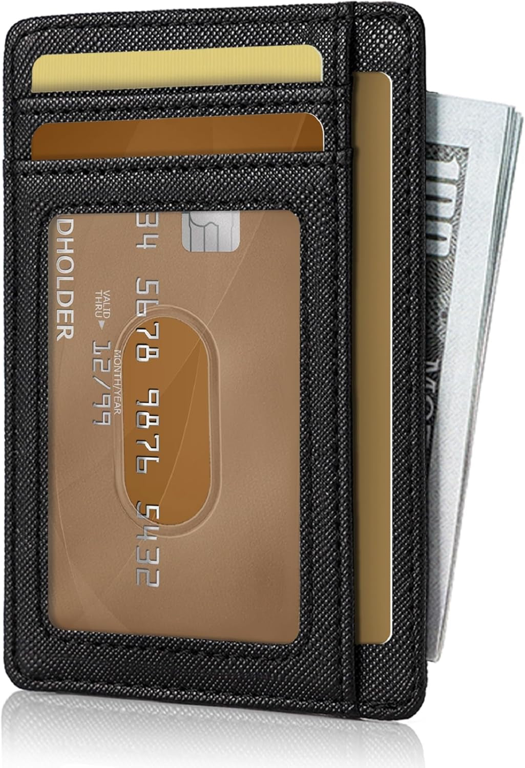Men’s Slim Leather Wallet – RFID Blocking Minimalist Card Holder for Front Pocket (Cross Black)