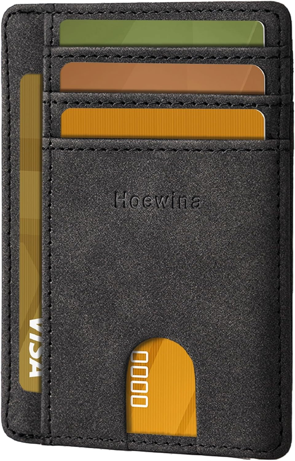 Men’s Slim Leather Wallet – RFID Blocking Minimalist Card Holder for Front Pocket (Cross Black)