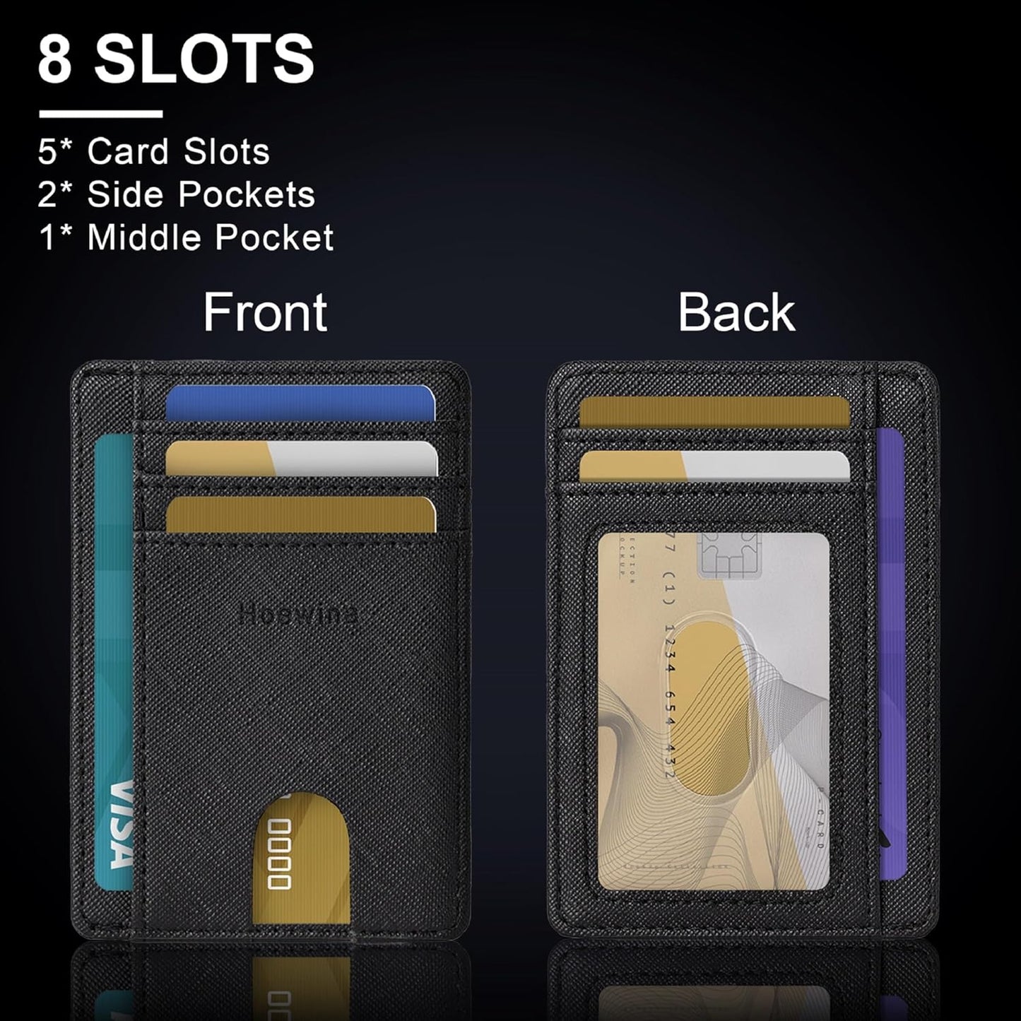 Men’s Slim Leather Wallet – RFID Blocking Minimalist Card Holder for Front Pocket (Cross Black)