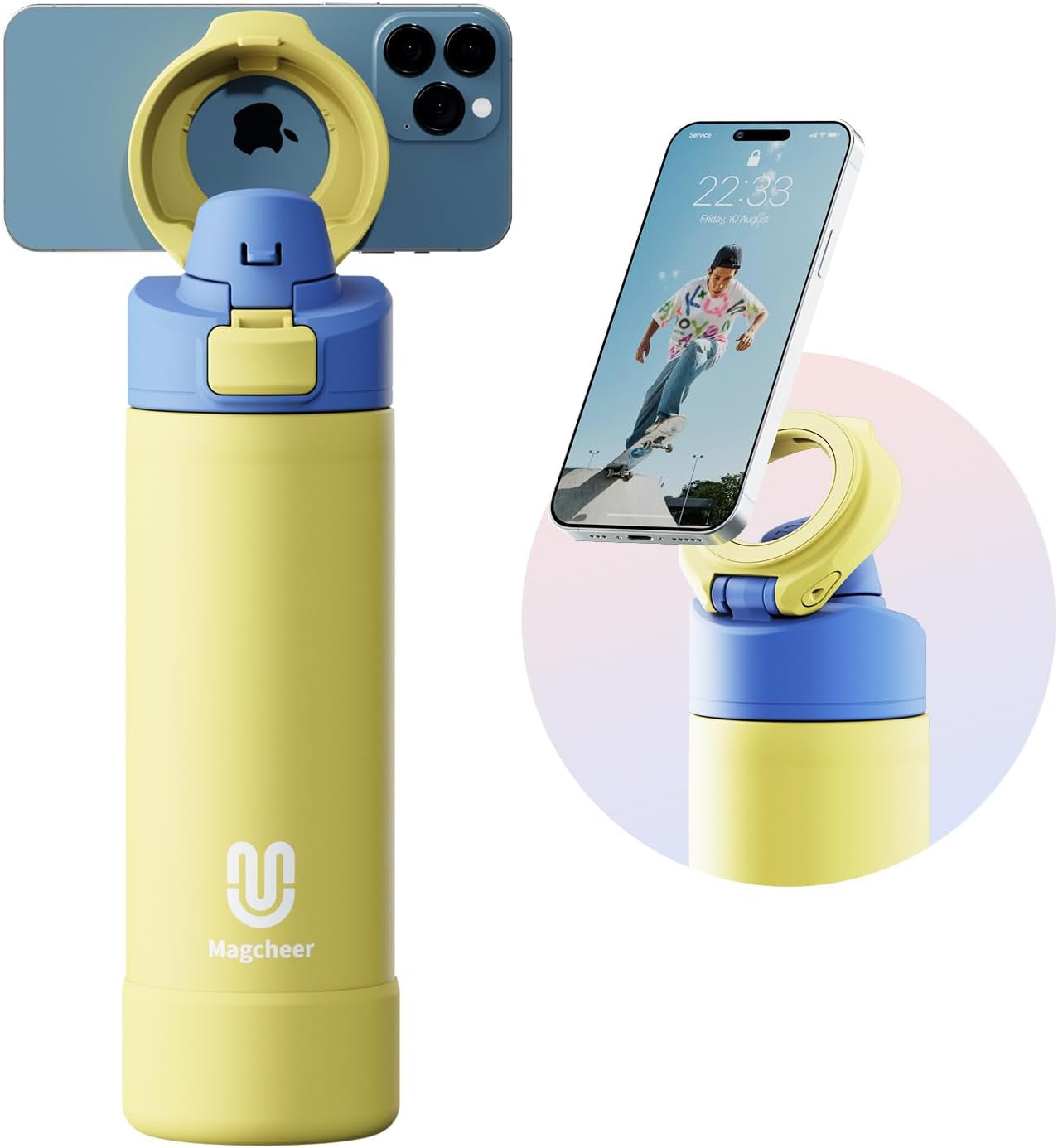 24oz Insulated Stainless Steel Water Bottle – MagSafe-Compatible Phone Holder, Leakproof & Reusable, Keeps Drinks Cold 24 Hrs – White – Ideal for Gym, Sports, Travel