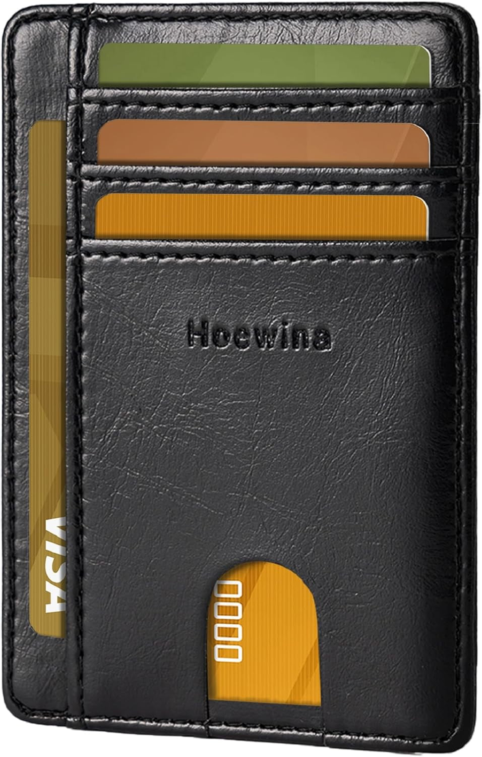 Men’s Slim Leather Wallet – RFID Blocking Minimalist Card Holder for Front Pocket (Cross Black)