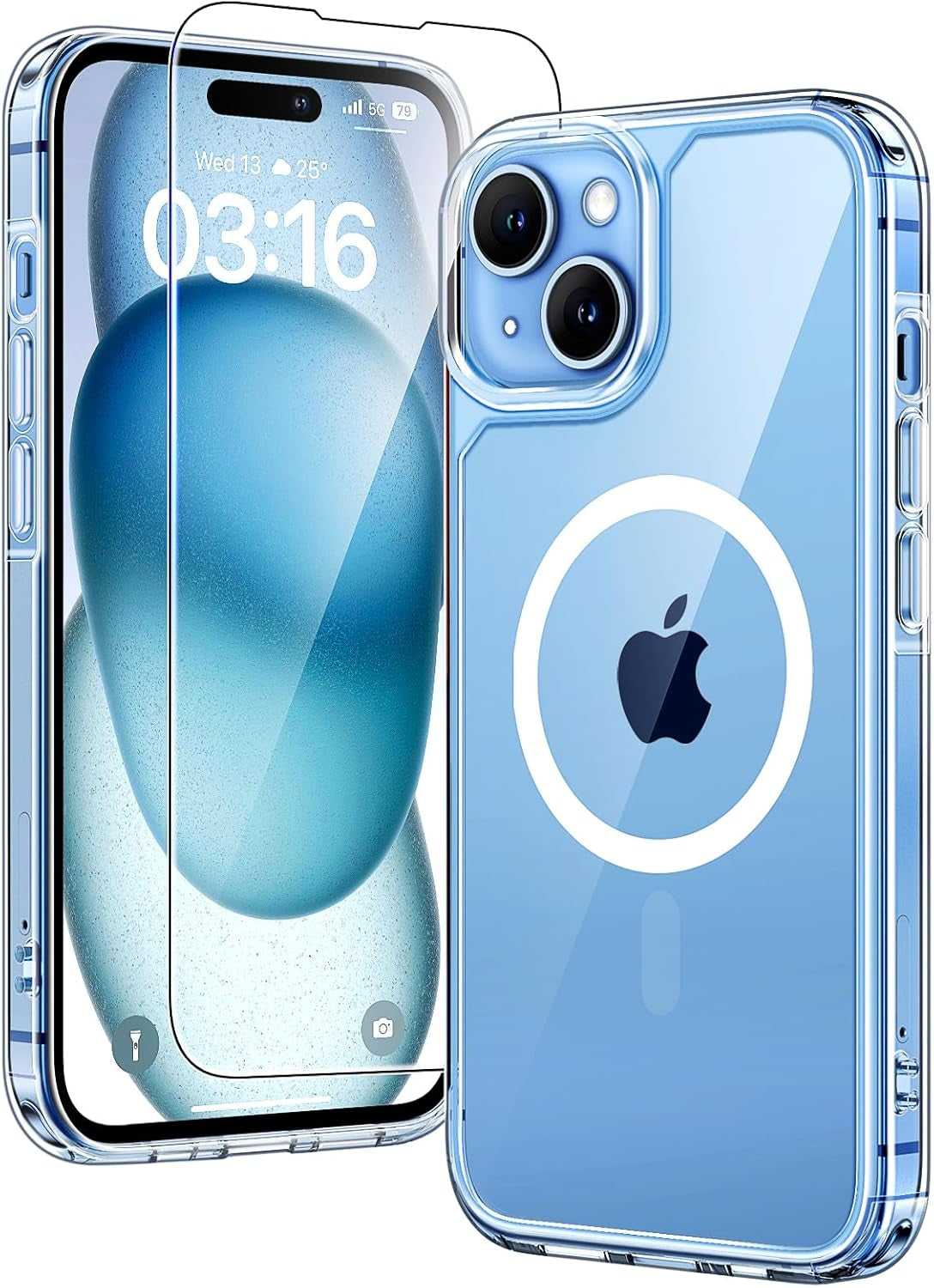 3 in 1 for Iphone 16 Case, Compatible with Magsafe [Anti-Yellowing] with 2X Screen Protectors, Military-Grade Protection, Shockproof Slim Magnetic Phone Case for Iphone 16 6.1", Clear