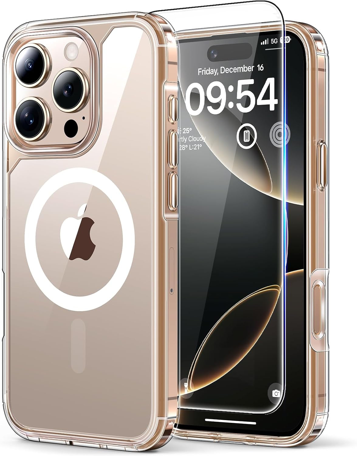 3 in 1 for Iphone 16 Case, Compatible with Magsafe [Anti-Yellowing] with 2X Screen Protectors, Military-Grade Protection, Shockproof Slim Magnetic Phone Case for Iphone 16 6.1", Clear
