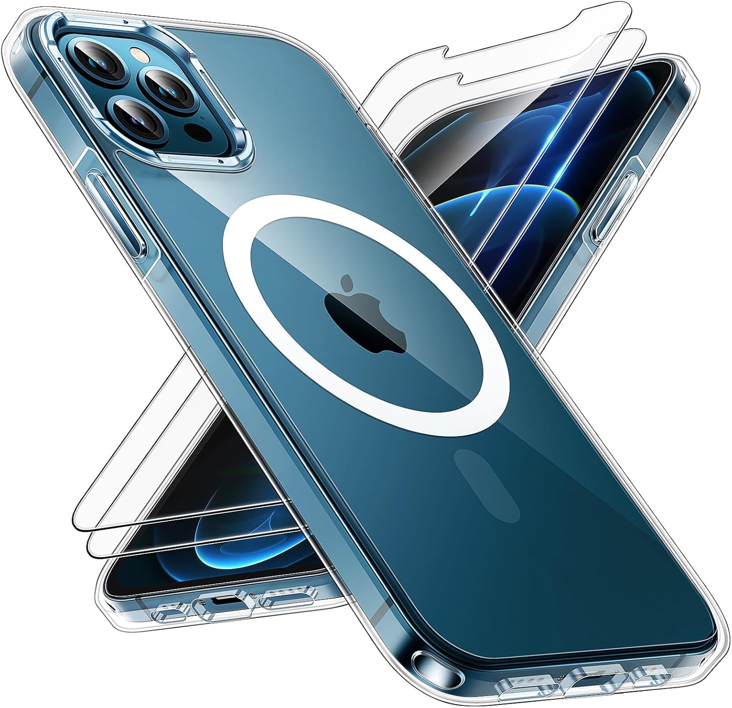 3 in 1 for Iphone 16 Case, Compatible with Magsafe [Anti-Yellowing] with 2X Screen Protectors, Military-Grade Protection, Shockproof Slim Magnetic Phone Case for Iphone 16 6.1", Clear
