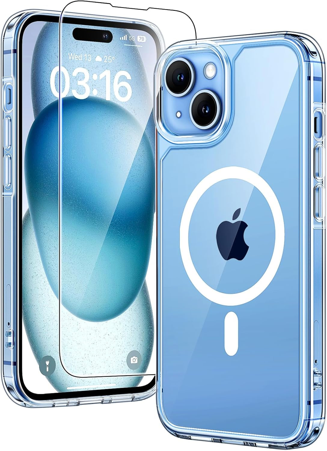 3 in 1 for Iphone 16 Case, Compatible with Magsafe [Anti-Yellowing] with 2X Screen Protectors, Military-Grade Protection, Shockproof Slim Magnetic Phone Case for Iphone 16 6.1", Clear