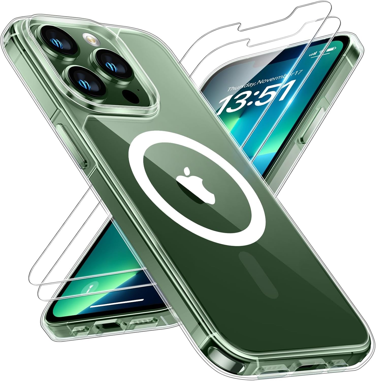 3 in 1 for Iphone 16 Case, Compatible with Magsafe [Anti-Yellowing] with 2X Screen Protectors, Military-Grade Protection, Shockproof Slim Magnetic Phone Case for Iphone 16 6.1", Clear