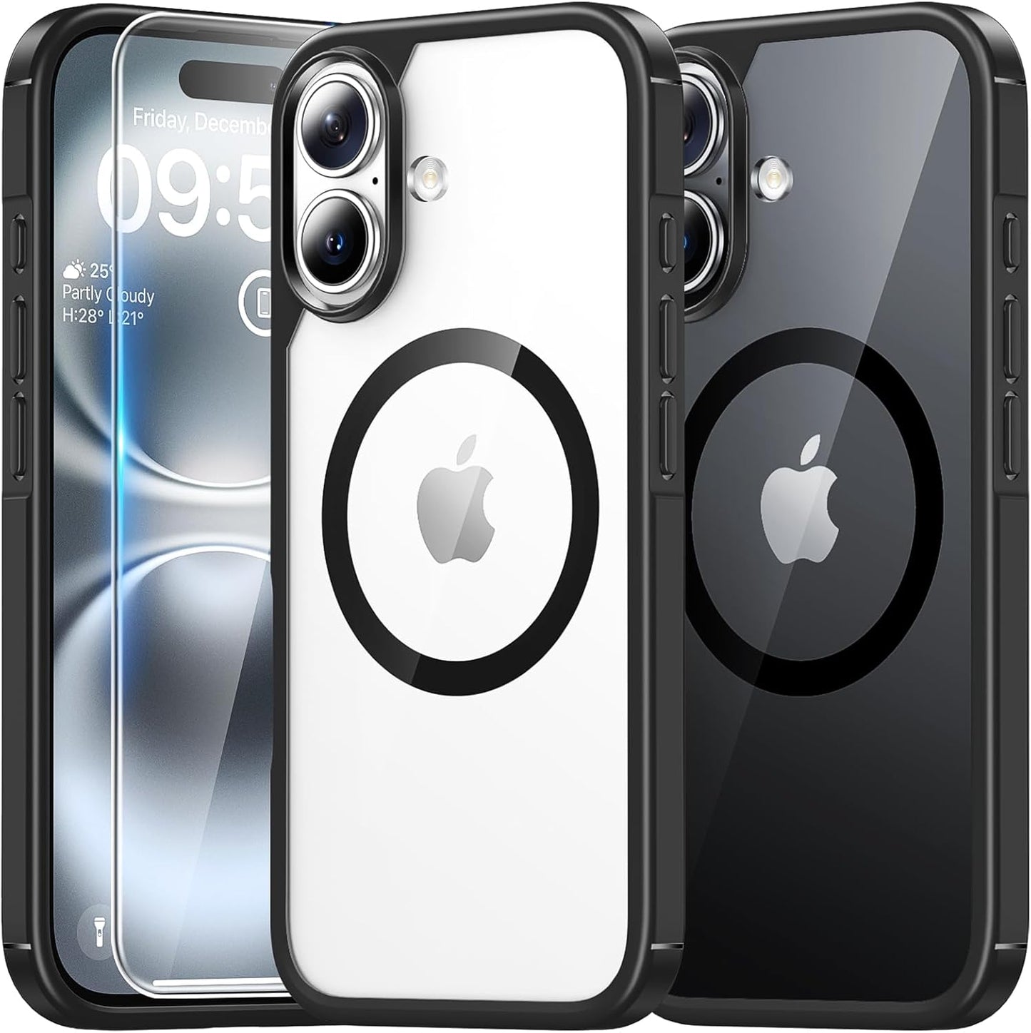 3 in 1 for Iphone 16 Case, Compatible with Magsafe [Anti-Yellowing] with 2X Screen Protectors, Military-Grade Protection, Shockproof Slim Magnetic Phone Case for Iphone 16 6.1", Clear