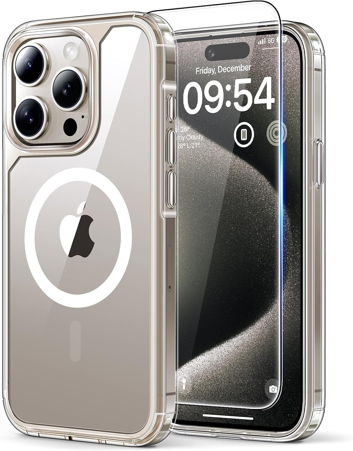 3 in 1 for Iphone 16 Case, Compatible with Magsafe [Anti-Yellowing] with 2X Screen Protectors, Military-Grade Protection, Shockproof Slim Magnetic Phone Case for Iphone 16 6.1", Clear