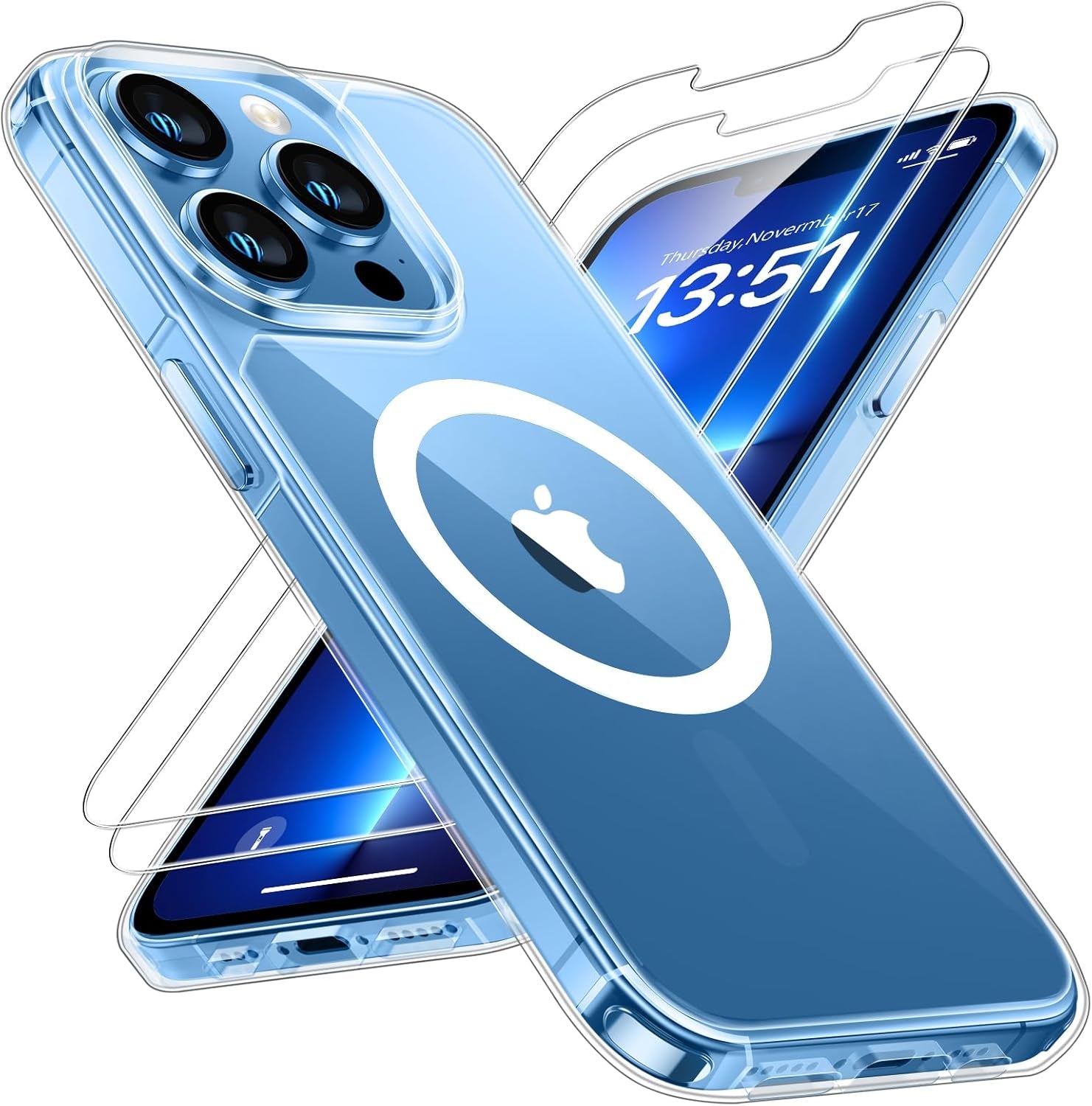 3 in 1 for Iphone 16 Case, Compatible with Magsafe [Anti-Yellowing] with 2X Screen Protectors, Military-Grade Protection, Shockproof Slim Magnetic Phone Case for Iphone 16 6.1", Clear