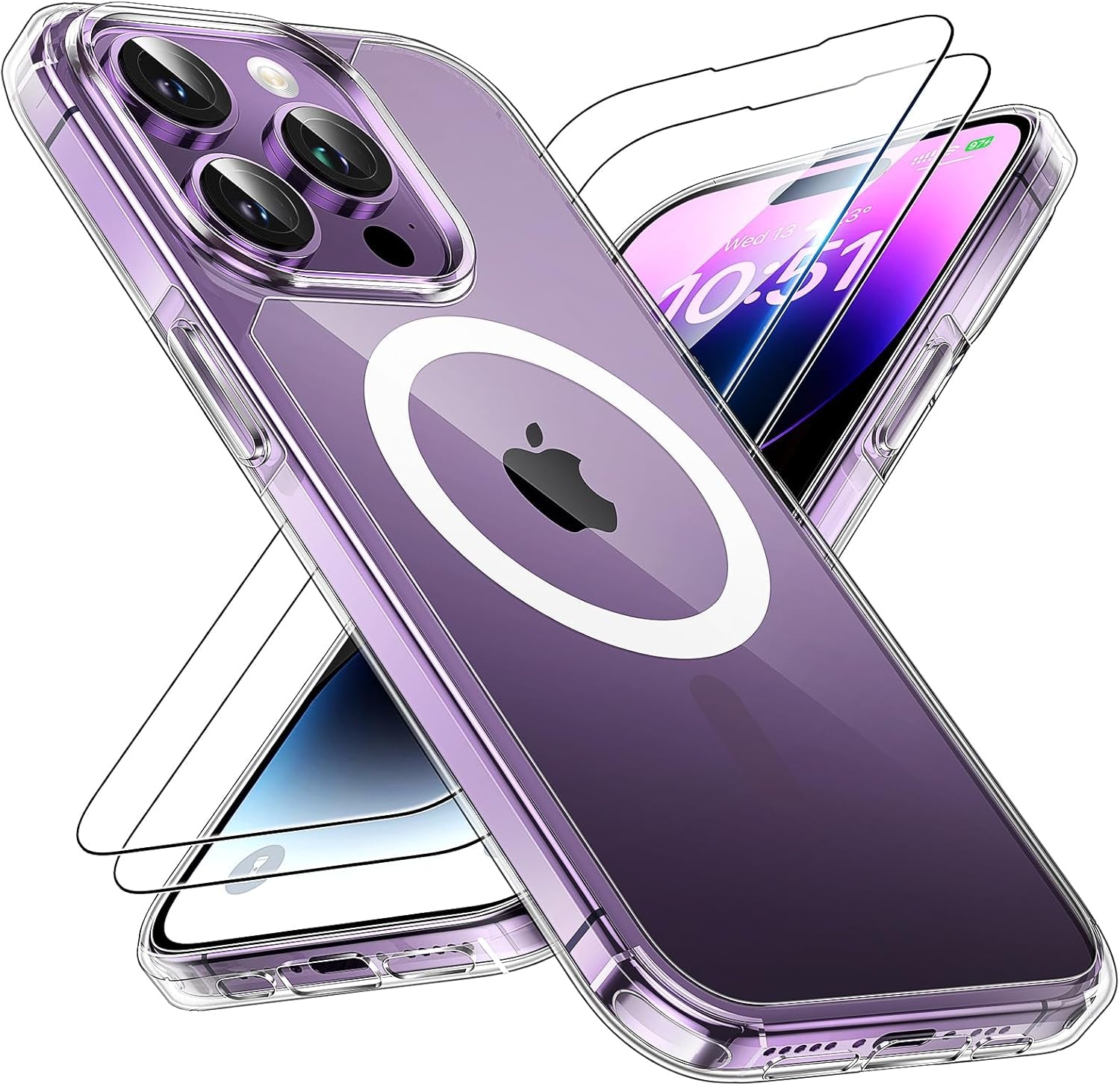 3 in 1 for Iphone 16 Case, Compatible with Magsafe [Anti-Yellowing] with 2X Screen Protectors, Military-Grade Protection, Shockproof Slim Magnetic Phone Case for Iphone 16 6.1", Clear