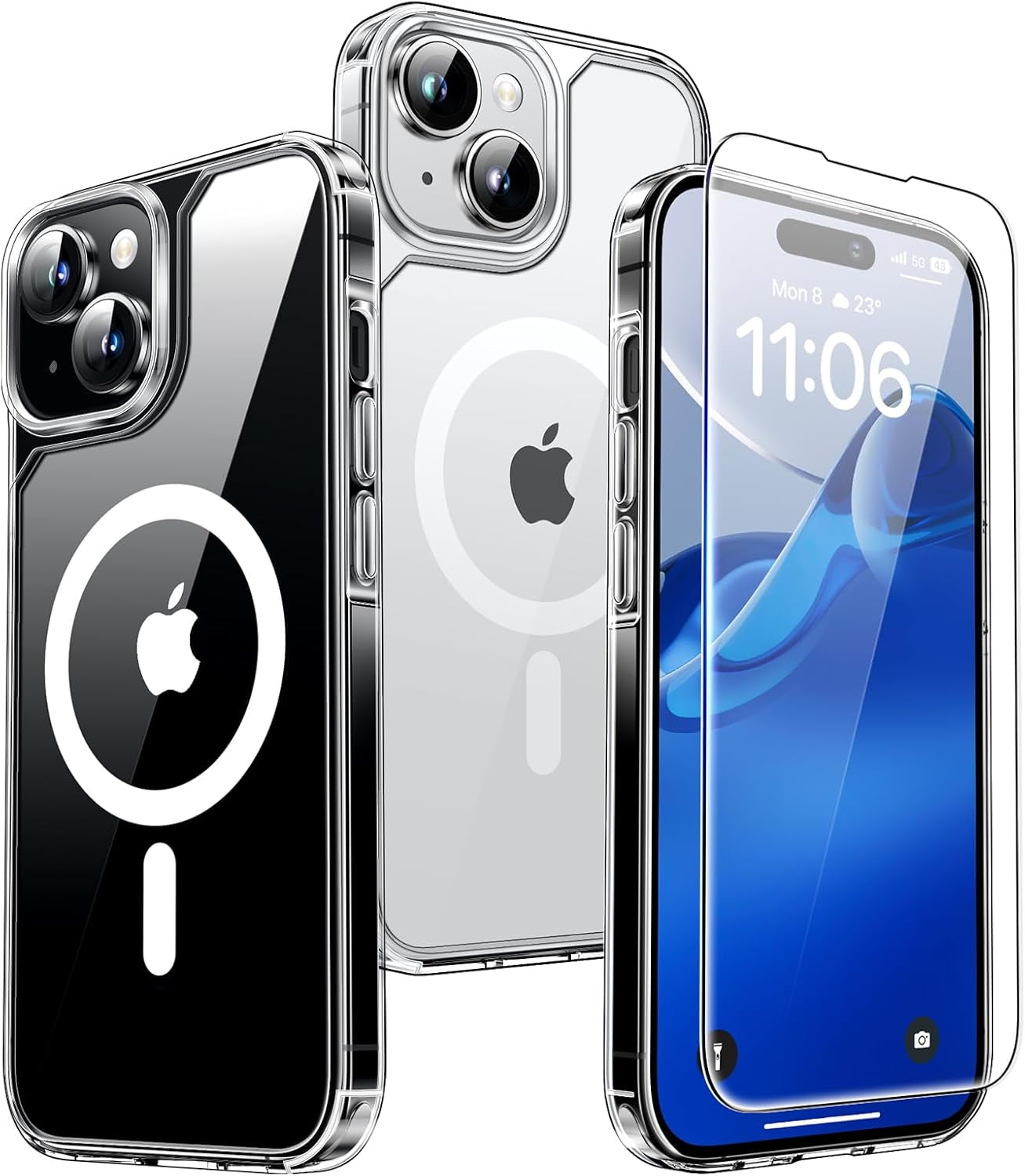 3 in 1 for Iphone 16 Case, Compatible with Magsafe [Anti-Yellowing] with 2X Screen Protectors, Military-Grade Protection, Shockproof Slim Magnetic Phone Case for Iphone 16 6.1", Clear
