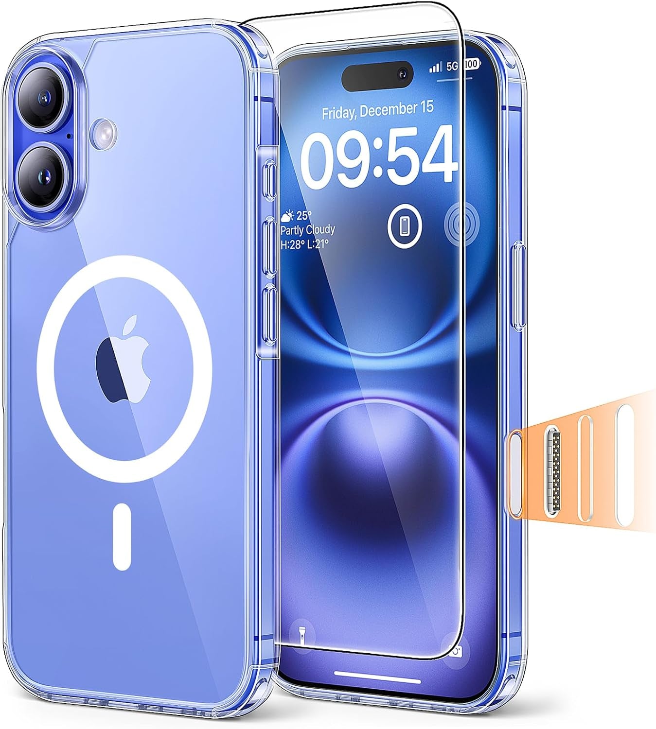 3 in 1 for Iphone 16 Case, Compatible with Magsafe [Anti-Yellowing] with 2X Screen Protectors, Military-Grade Protection, Shockproof Slim Magnetic Phone Case for Iphone 16 6.1", Clear