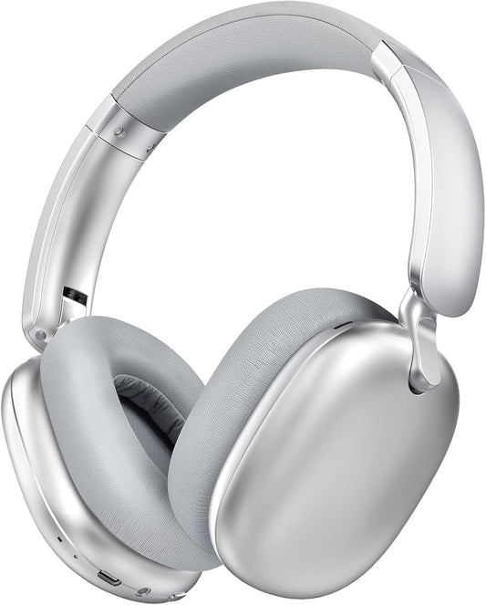 Silver C6 Active Noise Cancelling Wireless Over the Ear Bluetooth Headphones, 60H Playtime, Lightweight Folding Deep Bass Comfort Fitted Ear Cups Headset with Mic for Ipad/Travel/Pc/Home/gym