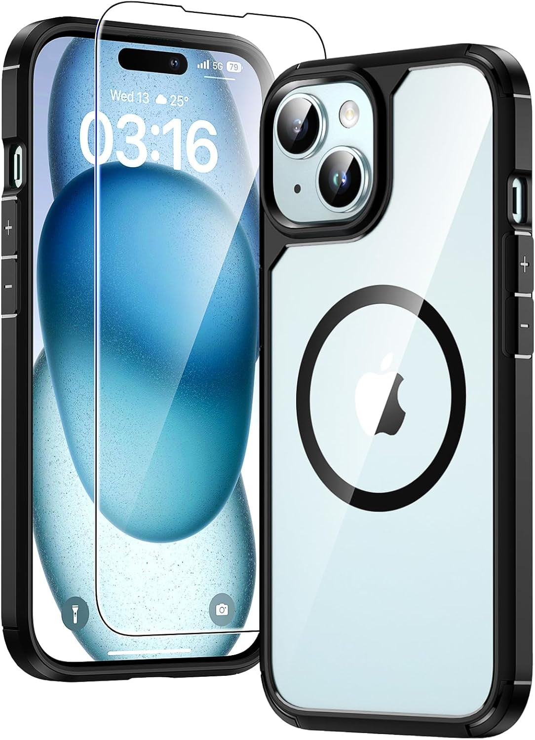 3 in 1 for Iphone 16 Case, Compatible with Magsafe [Anti-Yellowing] with 2X Screen Protectors, Military-Grade Protection, Shockproof Slim Magnetic Phone Case for Iphone 16 6.1", Clear