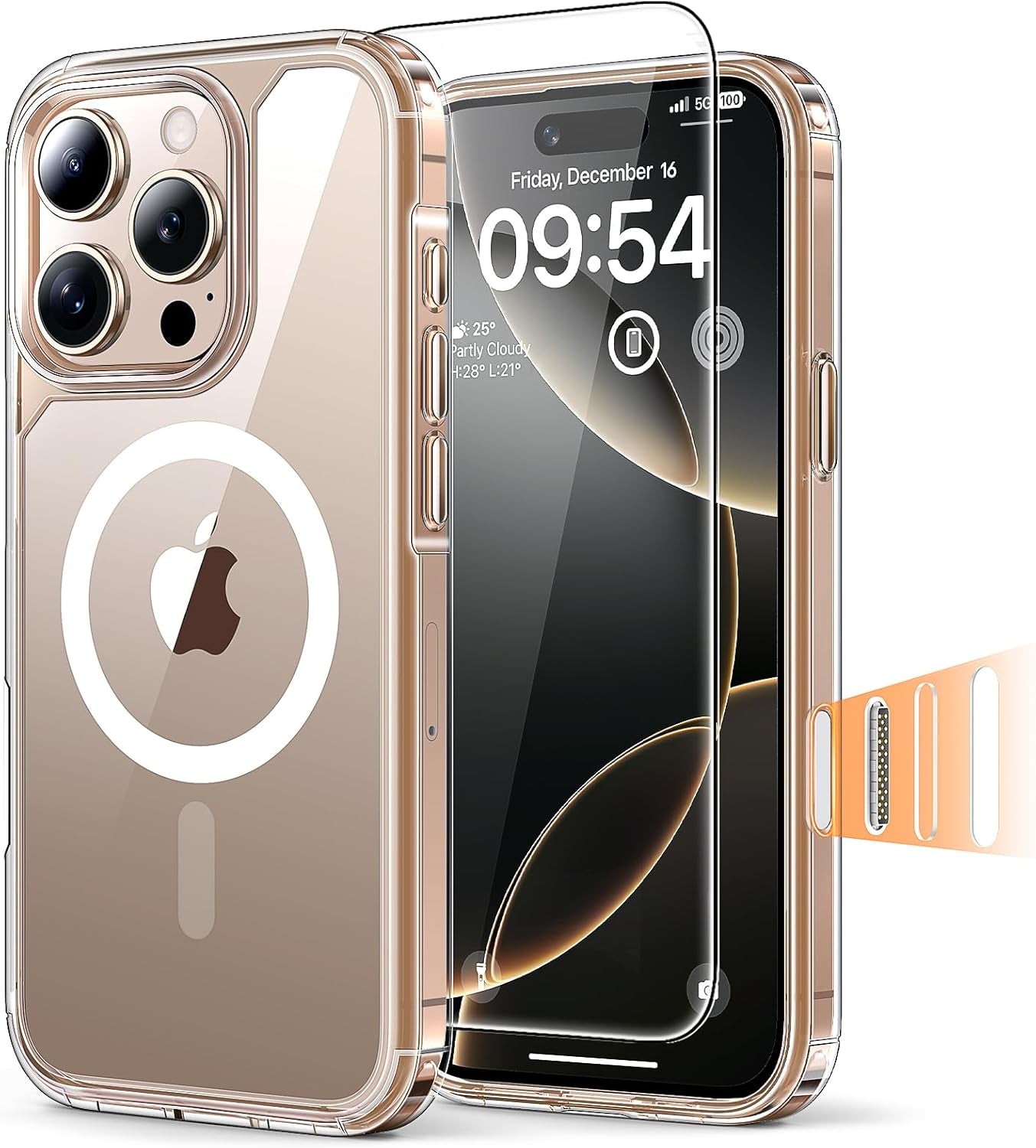 3 in 1 for Iphone 16 Case, Compatible with Magsafe [Anti-Yellowing] with 2X Screen Protectors, Military-Grade Protection, Shockproof Slim Magnetic Phone Case for Iphone 16 6.1", Clear