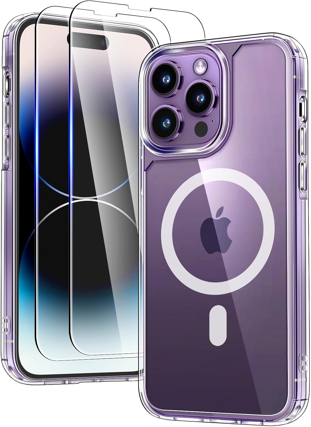 3 in 1 for Iphone 16 Case, Compatible with Magsafe [Anti-Yellowing] with 2X Screen Protectors, Military-Grade Protection, Shockproof Slim Magnetic Phone Case for Iphone 16 6.1", Clear