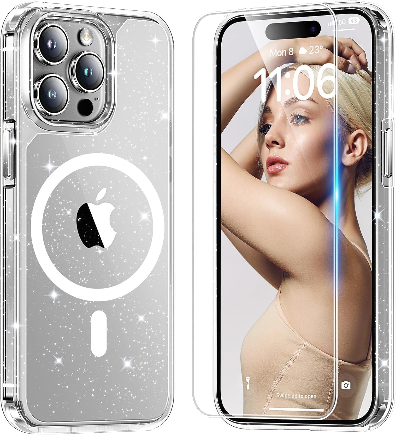 3 in 1 for Iphone 16 Case, Compatible with Magsafe [Anti-Yellowing] with 2X Screen Protectors, Military-Grade Protection, Shockproof Slim Magnetic Phone Case for Iphone 16 6.1", Clear