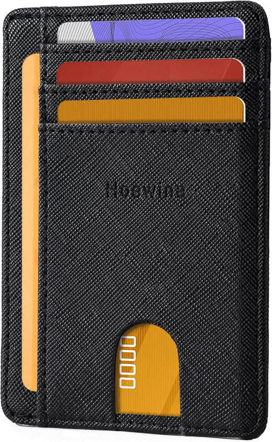 Men’s Slim Leather Wallet – RFID Blocking Minimalist Card Holder for Front Pocket (Cross Black)